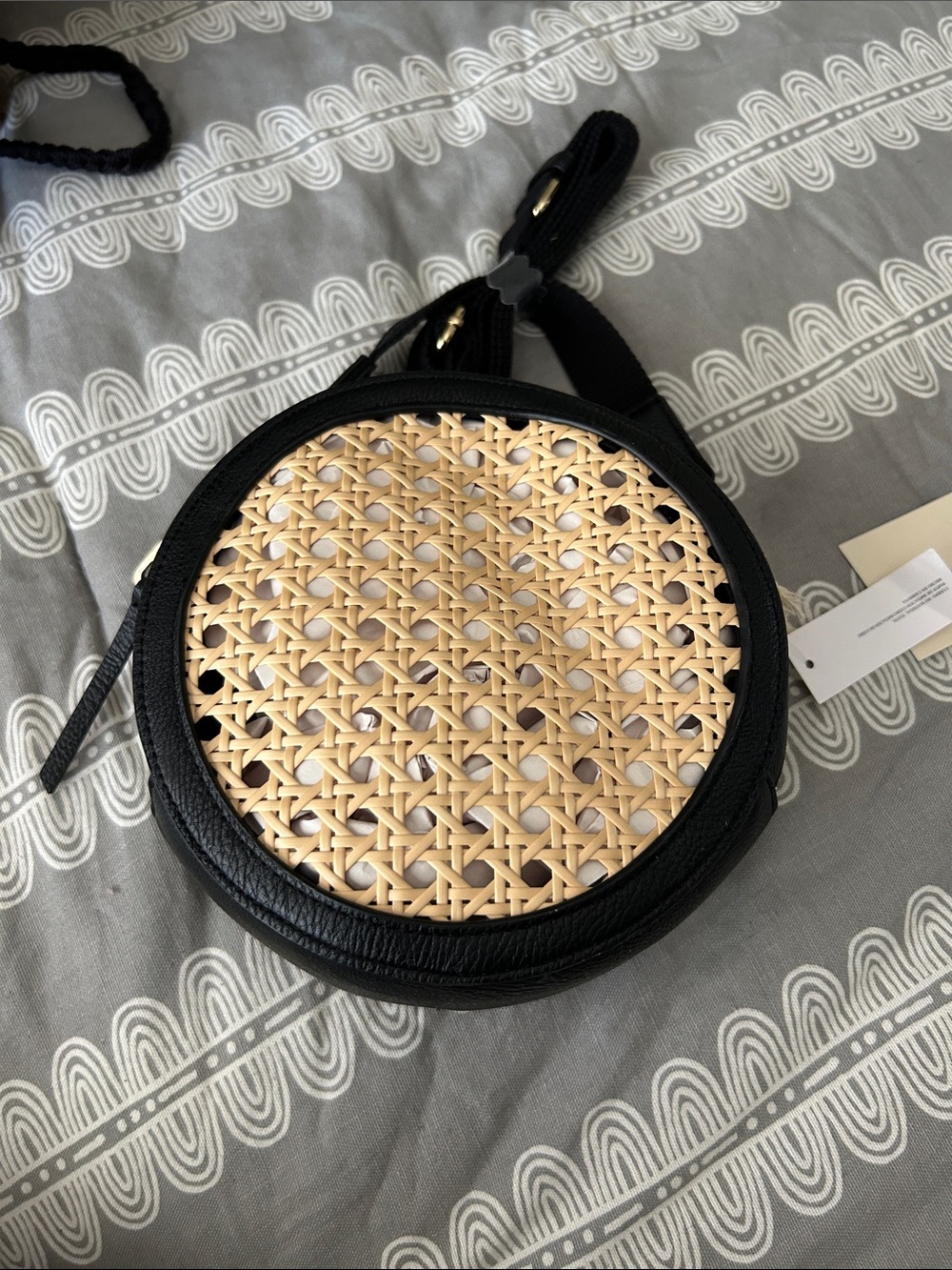 Universal Thread Black Crossbody with Natural Woven Front